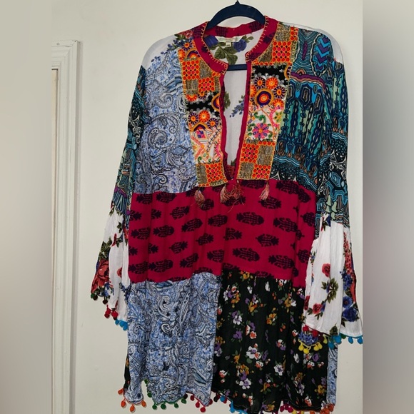 Beautiful Boho Patchwork Paisley Print Tassel Shift Mini/Top - Picture 10 of 16